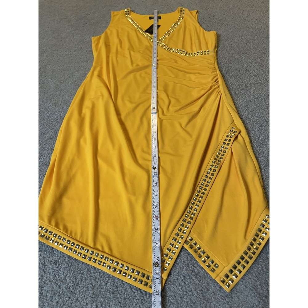 Thalia Sodi Studded Faux Wrap Dress L Yellow Gold Side Ruched  Slanted Hem Party - Picture 10 of 16